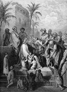 Jezus zegent de kinderen, gravure door Doré